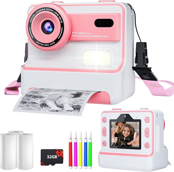 Kids Camera Instant Print for Girls Boys Age 3-12 Kids Toys, 1080P Kids Digital Cameras Christmas Birthday Gifts for 4 5 6 7 8 9 10 Year Old Girls, Toddler Camera Girls Toys with 32GB Card